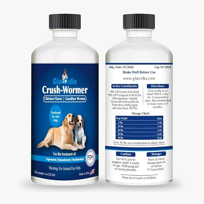 No More Worms in Dogs - Say Good Bye to Worms in Dogs -Dewormer for Dogs and Puppies - 120mls Chicken Flavour with 3ml