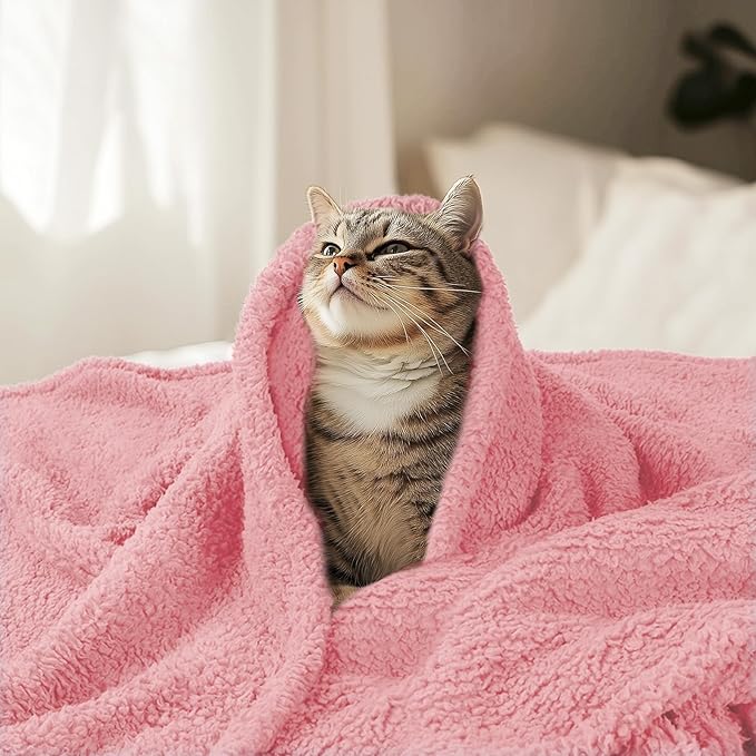 Luciphia Premium Fleece Pet Blanket for Small Medium Dogs Puppy Soft Sherpa Calming Cat Throw Blankets(Pink,57x40 inches)