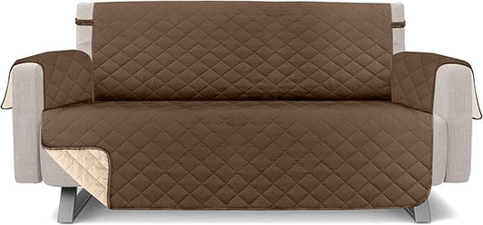 Utopia Bedding Reversible Sofa Couch Cover, Water Resistant Slipcover Furniture Protector with Foam Sticks and Elastic Straps for Kids Dogs Pets (3 Seater, Brown/Beige)
