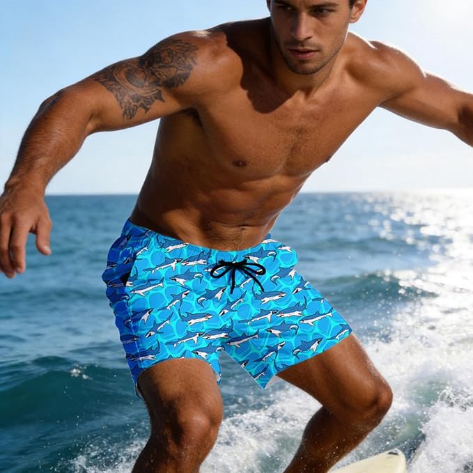 Mens Swim Trunks with Compression Liner Quick Dry Zipper Pocket Bathing