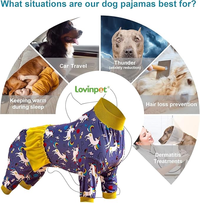LovinPet Large Dog Pjs - Post Surgery Shirt, Unicorn Rocket Print, Full Coverage Dog Pjs, Pet Pajamas for Dogs, Lightweight Big Dogs Pullover Shirt, Pitbull Clothes, 3XL