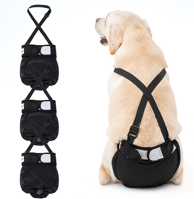 3 Pack Avont Washable Female Dog Diaper with Suspender, Reusable Girl Doggie Diapers for Small Medium Large Doggy in Heat Cycle Period Incontinence -S