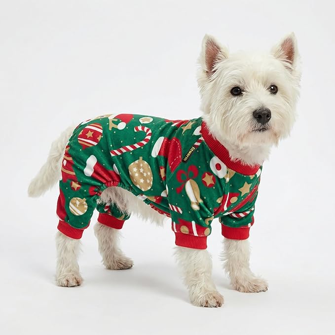 Fitwarm Christmas Dog Pajamas, Dog Winter Clothes for Small Dogs Boy Girl, Lightweight Velvet Pet Jammies, Red, Green, XXL