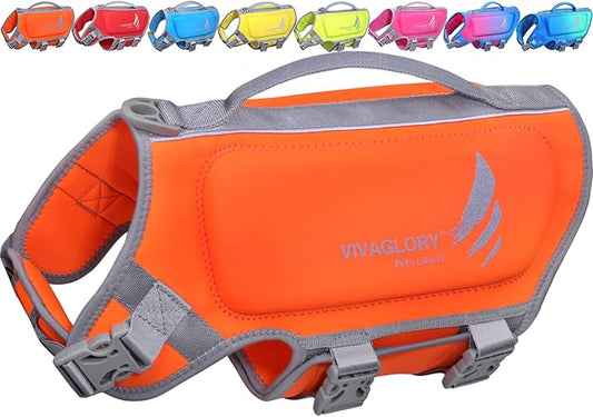 VIVAGLORY High Buoyancy Dog Life Vest, Swimming Vest with Handle, Dog Life Jacket for Swimming & Boating, Buoyancy for Puppy Doggy, M, Orange