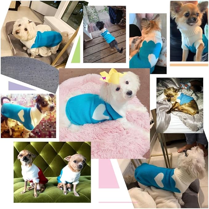CHBORCHICEN Pet Dog Sweaters Classic Knitwear Turtleneck Winter Warm Puppy Clothing Cut Strawberry and Heart Doggie Sweater (Sky Blue, Medium)