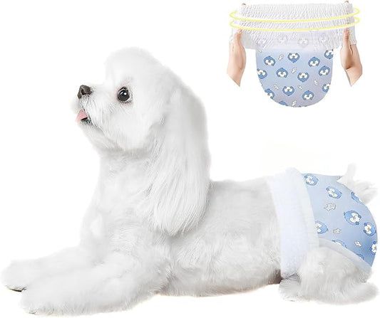Ambreview Dog Diapers Female, Disposable Pulled Up Dog Diaper with Stretchy Waist, Super Absorbent 360° Leak-Proof Doggie Diapers for Female Puppy Dogs in Heat/Urinary Incontinence (30M)