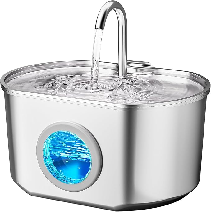 Cat Water Fountain Stainless Steel: 74oz/2.2L Cat Fountain for Drinking- Pet Water Fountain Inside - Automatic Dog Watering Dispenser Bowl - Pet Feeding & Watering Supplies (4 Filters)