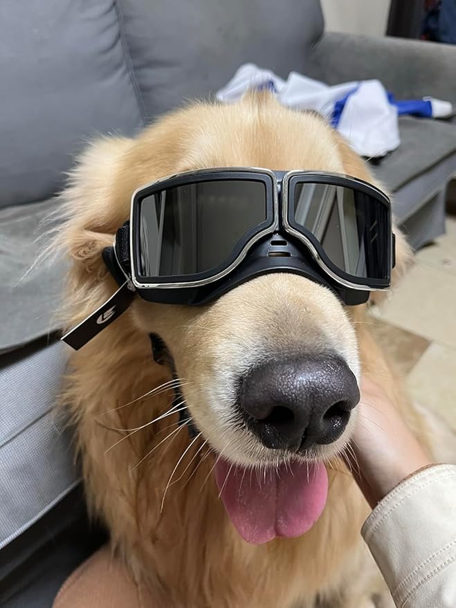 UV Protection Dog Goggles for Medium & Large Dogs - Waterproof Windproof Sunglasses, Durable Protective Eyewear for Long-Snout Breeds - Outdoor Hiking Running Glasses (Black(Wide Snout))