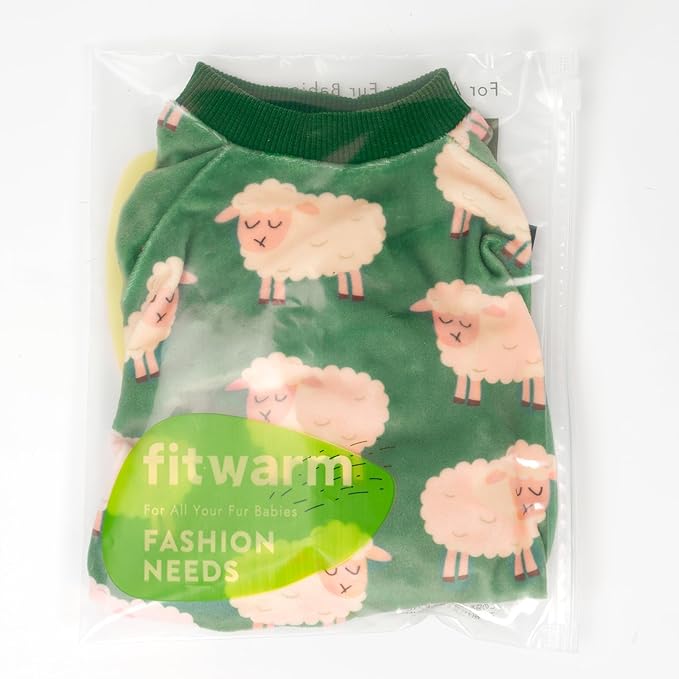 Fitwarm Funny Sheep Dog Pajamas, Warm Winter Dog Clothes for Small Dogs Boy Girl, Cozy Pet Onesie with Feet, Green, White, Small