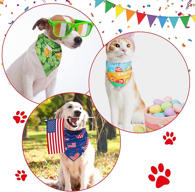 Weewooday 9 Pcs Holiday Dog Bandanas Easter Bandanas Patriotic Birthday Scarf Adjustable Large Pet Washable Scarves for Large Dog Supply(Classic Pattern)