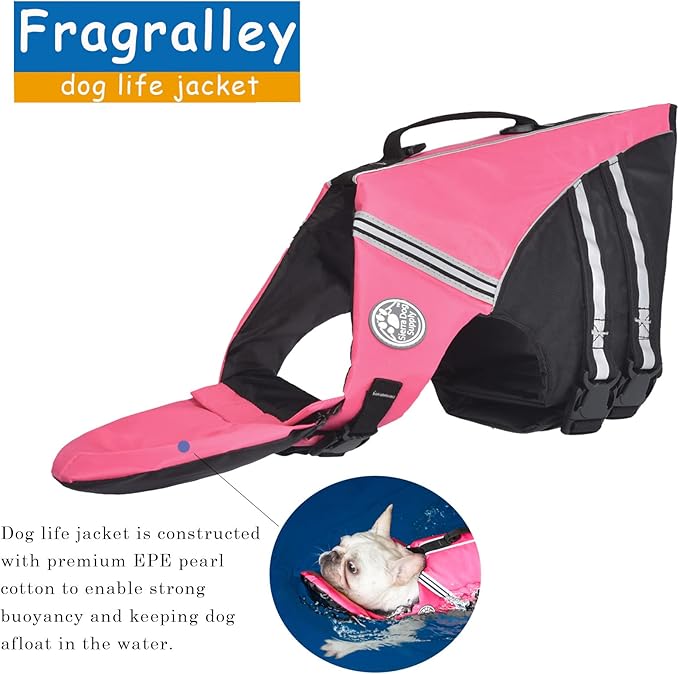 Dog Life Jacket, French Bulldog Life Vest for Swimming Boating, Dog Swim Vest with Chin Float and Rescue Handle, High Flotation Puppy Life Jackets (Chest Girth: 17" to 30", Weight: 17" to 28" LB)