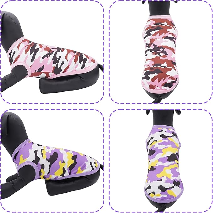 Dog Shirts Camo for Medium Dog Girl Female Pink Purple Sleeveless Tank Top Tee Clothes Vest Soft Light Weight Stretchable Pack of 2 M