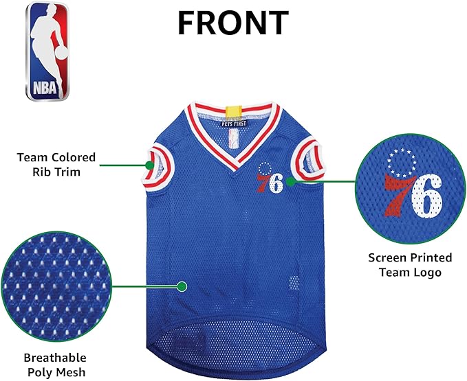 Pets First NBA PHILADELPHIA 76ERS DOG Jersey, X-Large - Tank Top Basketball Pet Jersey