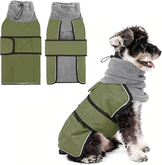 KOOLTAIL Dog Winter Coat for Small Medium Dogs, Waterproof&Windproof Puppy Jacket with Fleece Lining and High Collar for Cold Weather,Reflective Warm Pet Snowsuit Vest Clothes with Leash Hole,Green XS