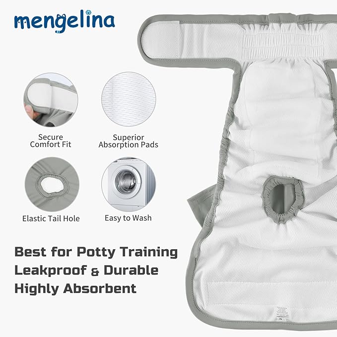 Reusable Dog Diapers Female 3 Pack Washable Highly Absorbent Doggy Diapers Female, Flexible Doggie Diapers, Leak-Proof Durable Puppy Diapers for Dog Period Heat Incontinence Potty Training, M