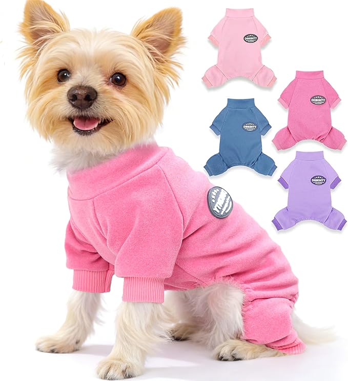 Dog Sweater Dog Pajamas for Small Dogs Girl Boy Winter Warm Soft Puppy Pjs Stretchy Jumpsuit Doggie Pet Clothes Outfits XXS~L (Rose, XX-Small)