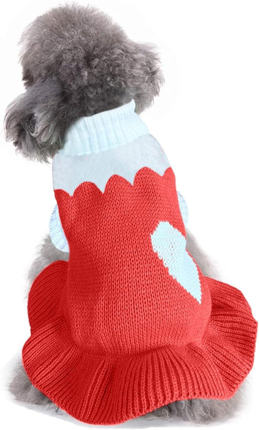 CHBORCHICEN Pet Dog Sweaters Classic Knitwear Turtleneck Winter Warm Puppy Clothing Cute Strawberry and Heart Doggie Sweater (XS, Dress-Red2)