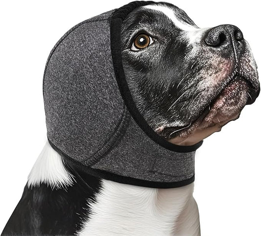 NACOCO Dog Calming Hoodie - No Shake Water Resistant Ear Wraps for Dogs Anxiety Relief & Noise Protection Dog Head Wrap Pet Ear Cover Muffs for Swim Bathing Hematoma(Dark Grey, L)