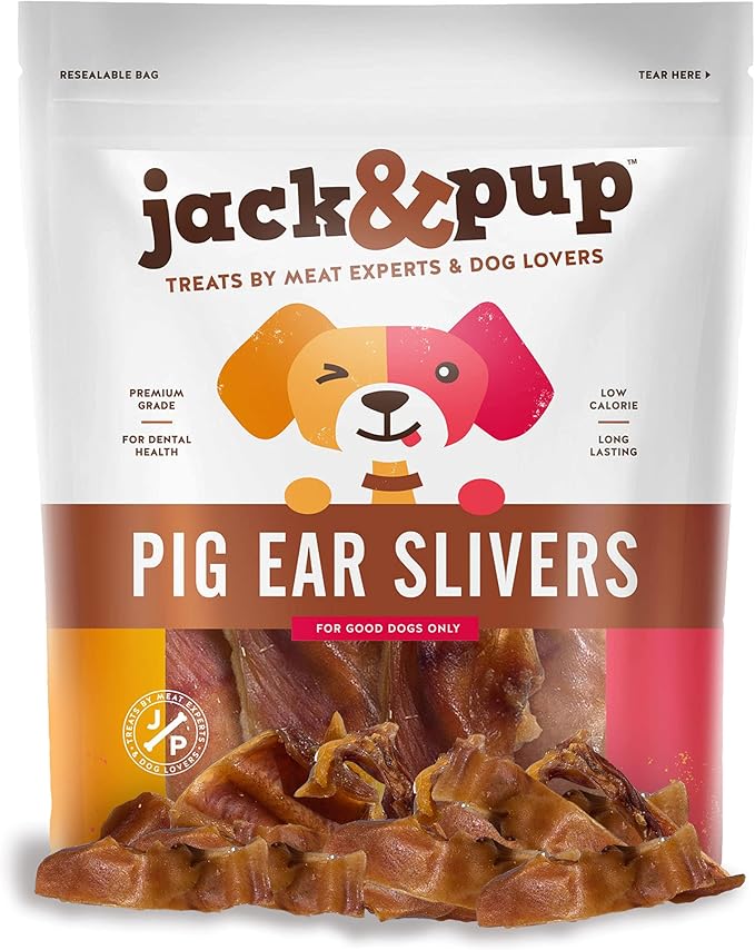 Jack&Pup Pig Ears Slivers (2Lb) - All Natural Single Ingredient Pork Strips Dog Treats, Excellent Rawhide Alternative, Dog Chews for Large and Small Dogs (2Lb)