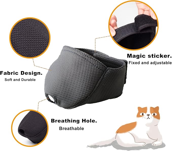 Cat Muzzle with Breathable Mesh, Cat Mouth Guard Muzzle for Prevent Biting Chewing Grooming (S-Black)