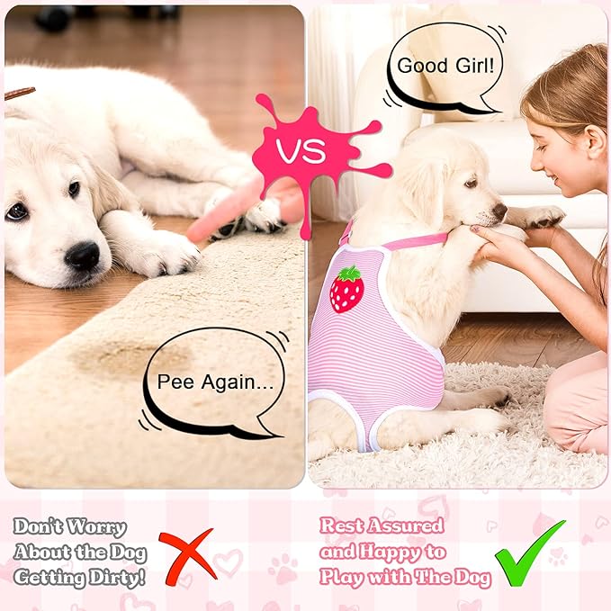 Nuanchu 3 Pcs Female Dog Diaper Sanitary Panties with Adjustable Suspender, Washable Reusable Doggie Diapers for Small Medium Large Dog in Heat Period Menstrual Pet Cats Ducks(Fruit Pattern,L)