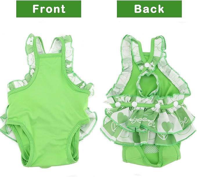 Zunea Washable Female Small Dog Diapers for XS/S Size Dogs Adjustable Suspender Reusable Puppy Sanitary Diaper Pantie Cute Love Print Nappies Skirt for Doggy Chihuahua Yorkie in Heat Green XXL