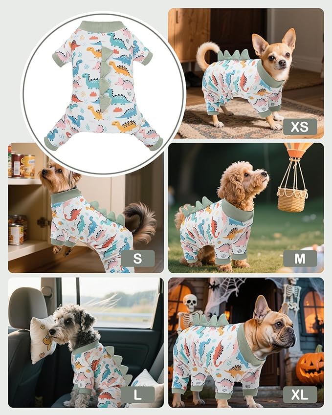 CuteBone Dinosaur Costume Dog Pajamas, Stretchy Spandex Crystal Velvet Sleepwear Coat for Small Dogs, Soft & Warm Pet Outfit Clothes for Cold Weather, Cozy Pullover Design COSP17L