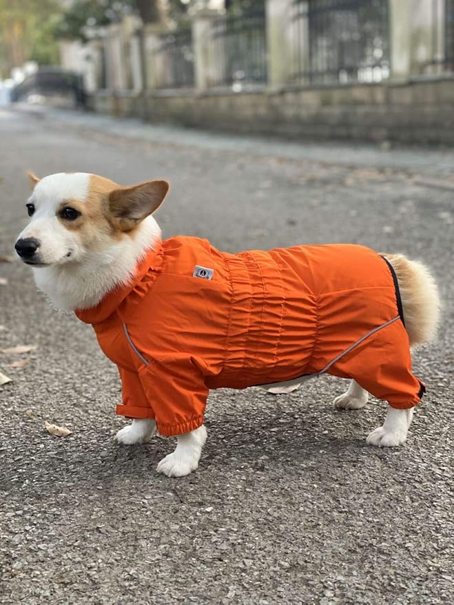 Lovelonglong Waterproof Dog Raincoat – 4-Leg Full Body Dog Rain Suit with Reflective Strips & Leash Opening, Outdoor Dog Jacket for Rainy Weather