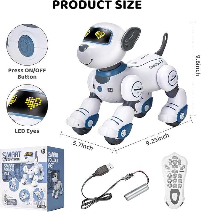 Remote Control Robot Dog Toy: Programmable Robotic Puppy for Kids Smart Interactive Robot Pet Dog Dancing Singing Stunt Animal Toy for Toddler Toys 3-8 Year Gift