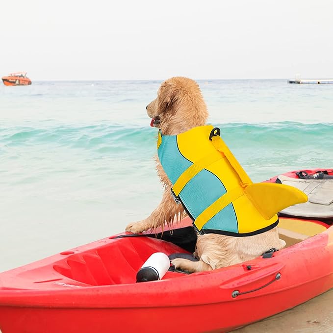 Malier Dog Life Jacket, Ripstop Dog Life Vest with High Buoyancy for Swimming Boating, High Visibility Shark Puupy Lifesaver for Small Medium Large Dogs (Medium)