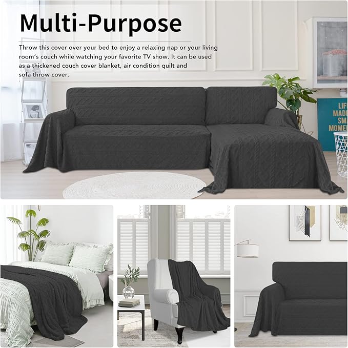 Easy-Going 80X102 inches Chair Sofa Cover, Jacquard Velvet Couch Slipcover for 1 Cushion Couch, L Shape Sectional Covers for Dogs, Washable Sofa Blanket, Furniture Protector for Pets, Dark Gray