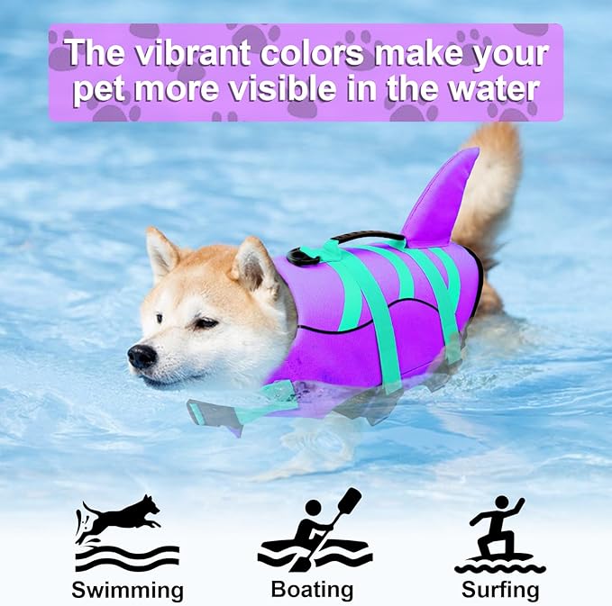 Fragralley Shark Dog Life Jacket, Easy to Put on Dog Life Vest for Swimming and Boating, Vibrant & Adjustable Dog Life Preservers for Small Medium Large Dogs, Suit to Swim, Fish, Beach, Surfing