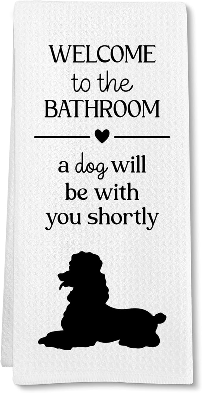 Funny Poodle Dog Bathroom Hand Towels, Poodle Gifts for DogLovers Women Hand Towel, A Dog Will Be with You Shortly Decorative Bath Towels for Bathroom, Funny Bathrooms Decor, 16x24in