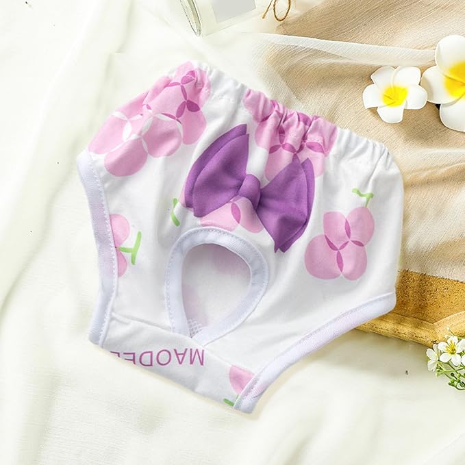 Environmentally Friendly Pet Menstrual Pants Dog Diapers for Heat Comfortable Absorbent Prevent Mess Cartoon Patterned Breathable Shorts Underwear Purple XL