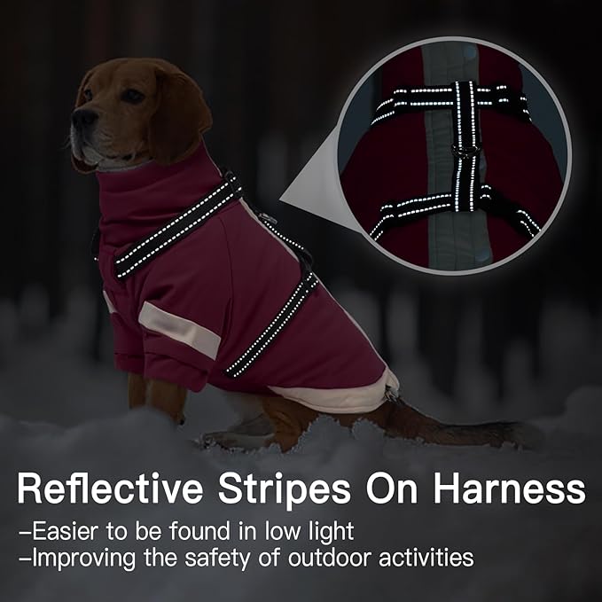 Dog Winter Coat with Adjustable Reflective Harness Built in -M | Turtleneck Water-Repellent Coats with Sleeves for Small Dogs Boy,Cold Weather Coats,Warm Jacket for Schnauzer (Rosered)