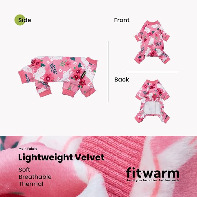 Fitwarm Floral Bunny Dog Pajamas, Cute Easter Outfit for Small Dogs Girl, Festive Pet Clothes, Pink, Red, White, Large