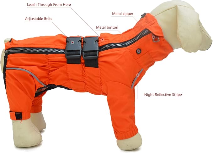 Lovelonglong Waterproof Dog Raincoat – 4-Leg Full Body Dog Rain Suit with Reflective Strips & Leash Opening, Outdoor Dog Jacket for Rainy Weather