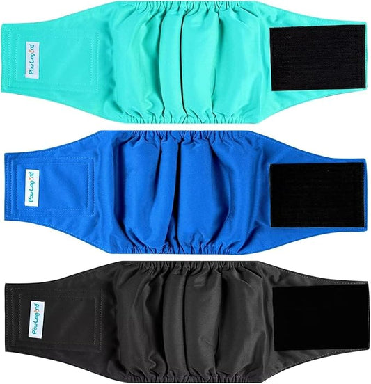Paw Legend Washable Dog Belly Band Wrap Diapers for Male Dog | High Absorbing Puppy & Doggy Diapers Male (3 Pack,Blue,Aqua,Black,Small)
