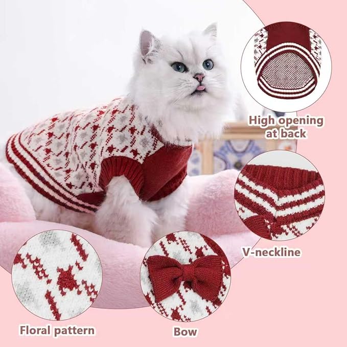 Valentines Dog Sweater, Soft Knitted Dog Sweater for Small Medium Dogs, Heart-Themed Chihuahua Pocket Beagle Dachshund Yorkie Schnauzer Clothes for Girls Boys (RED, L)