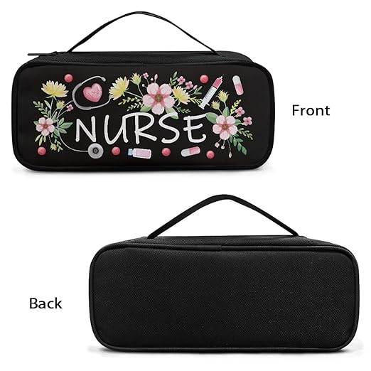 Gomyblomy Flowers Stethoscope Carrying Case with Extra Room, Black Stethoscope Holder Storage Bag with Handle for Nurse and Doctors, Universal Lightweight Stethoscope Case
