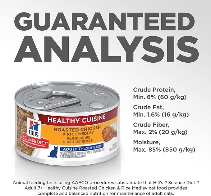 Hill's Science Diet Adult 7+ Healthy Cuisine Wet Cat Food, Roasted Chicken & Rice, 2.8 oz. Cans, 24-Pack