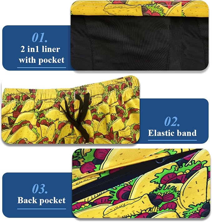 Mens Swim Trunks with Compression Liner Quick Dry Zipper Pocket Bathing