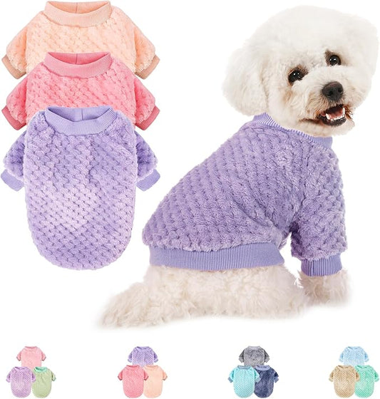 POMIU Dog Sweater, Dog Sweaters for Small Medium Dogs or Cat, Warm Soft Flannel Pet Clothes for Dogs Girl or Boy, Dog Shirt Coat Jacket (Peach+Purple+Rose, Medium)