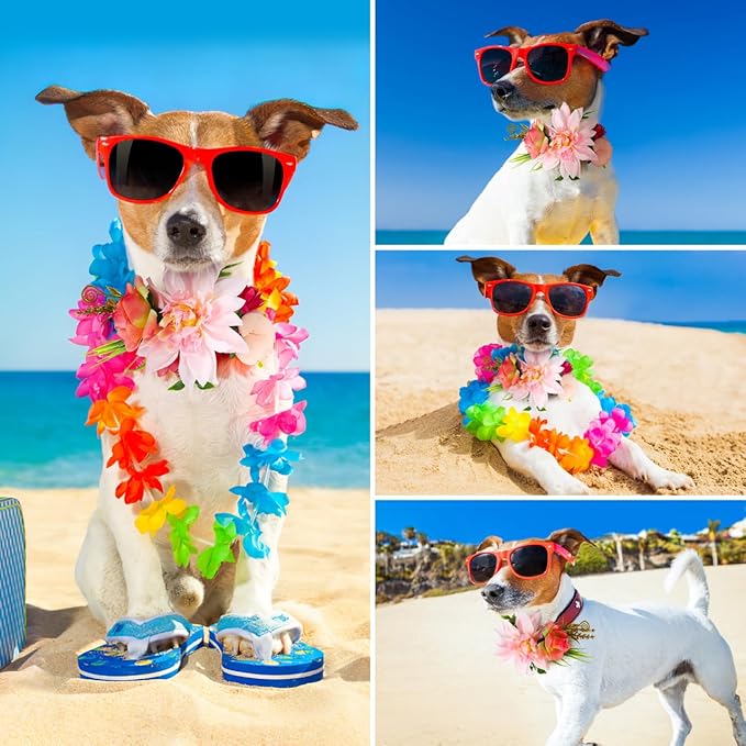 POPETPOP Dog Flower Crown, Dog Tiara Adjustable Pet Flower Headband for Pet Wedding Outfit Vacation Costume Decor