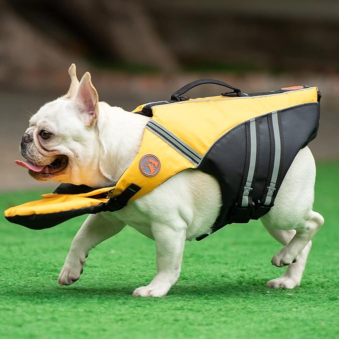 French Bulldog Life Jacket, High Flotation Dog Life Vest for Swimming Boating, Reflective Dog Swim Vest with Chin Float and Rescue Handle (Chest Girth: 17" to 30",Weight: 17" to 28" LB)
