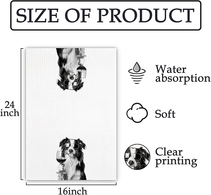 Border Collie Gifts Wine Kitchen Towels, Gifts for Border Collie Dog Wine Lovers Decorative Hand Dish Tea Towel for Kitchen Home Bar, Funny BordeCollie Dog Owners Home Bar Decor(16x24In)