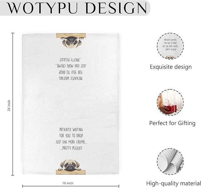 Funny Pug Gifts Kitchen Towels, Gifts for Pug Lovers Dish Tea Towels for Kitchen, Dog Mom Dad Owner Gifts Decorative Hand Towel, 16x24 Inch