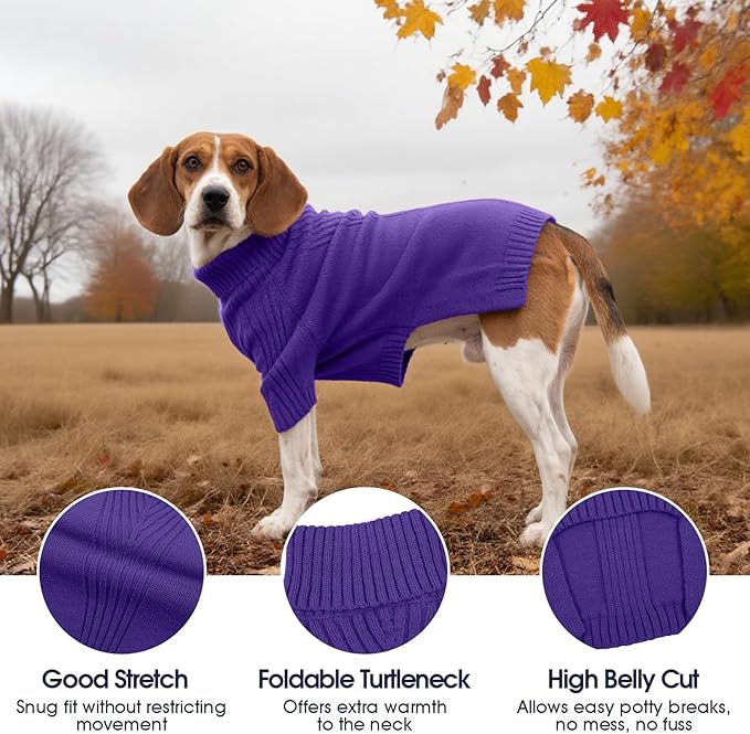 IECOii XXXL Dog Sweater,Warm Dog Sweaters for Extra Large Dogs Girl Boy,Stretchy & Cozy,Turtleneck Knitted Pullover for Pet Wear On Holiday,Easy On Doggy Sweatshirt for Labrador (Purple,XXXL)