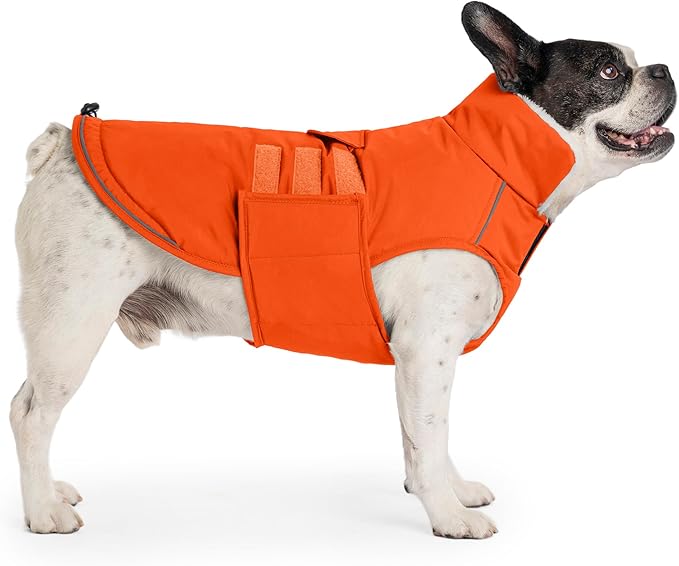Mklhgty Extra Warm Dog Coat, Waterproof Dog Winter Jacket with Leash Portal, Fleece Reflective Pet Snow Vest for Small Medium Large Dogs - Orange - S