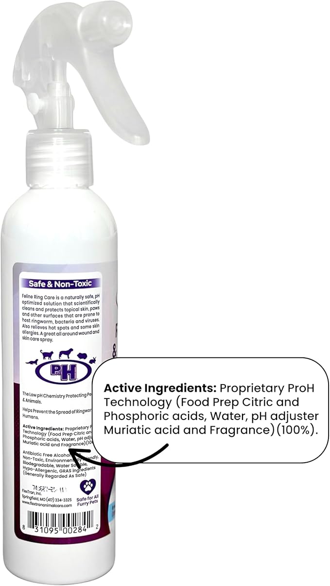 Feline Ring Care | Control & Help with Cat Ringworm, Mange, Dermatitis, Dog Paw Yeast. Also works on Dogs, Hamsters, Guinea Pigs, Rabbits, etc. 8 oz Ready to Use Spray for Cats and Itch Relief